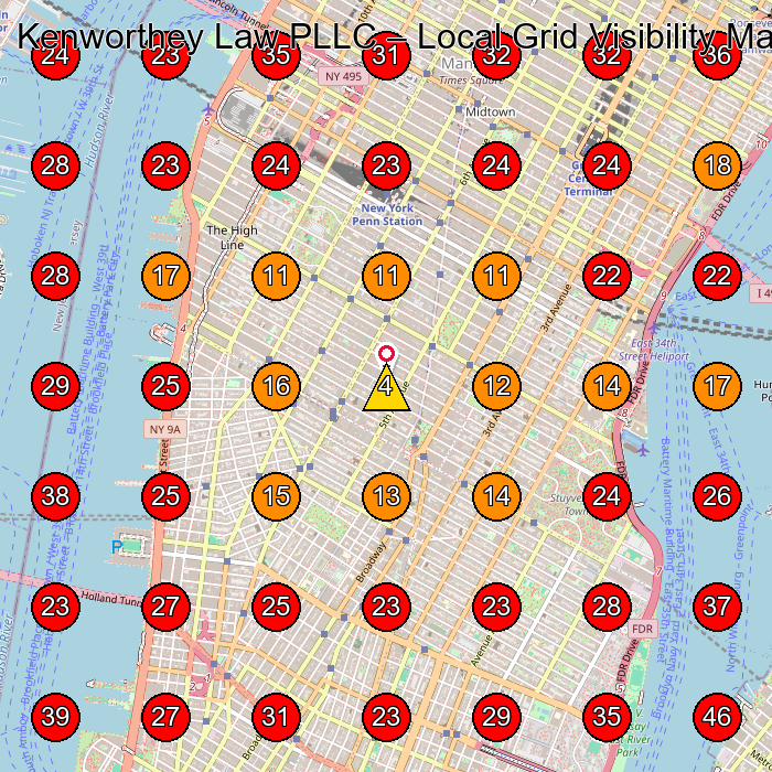 Kenworthey Law PLLC GeoGrid visibility map for Legal Services in New York